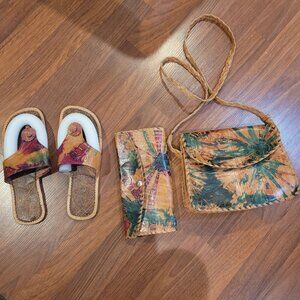 3 Piece Set - Handcrafted Tropical Leather Sandals Matching Bag & Wallet Set